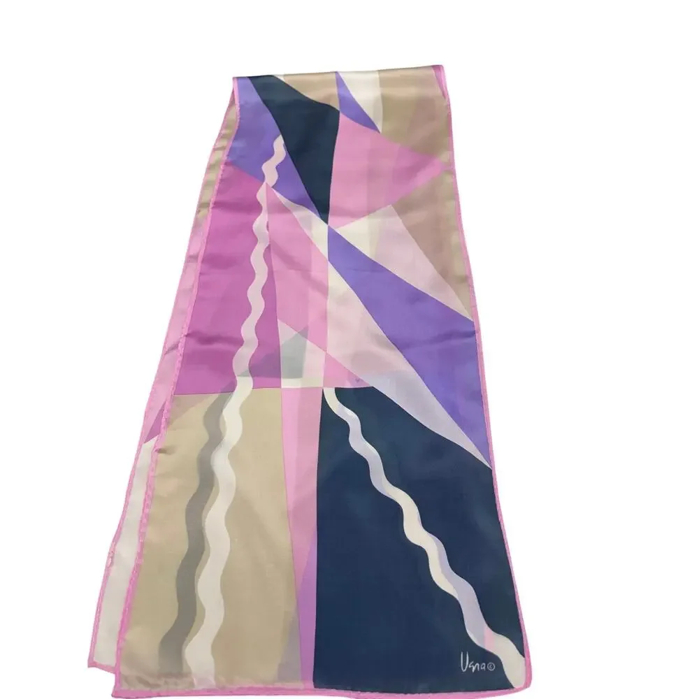 Authentic Vintage Vera Rectangular Silk Purple Pink Silk Scarf